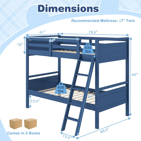 Twin Over Twin Bunk Bed with Ladder & Safety Guardrails