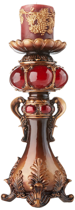 Burgundy Polyresin Pillar Candle Holder, 16"H