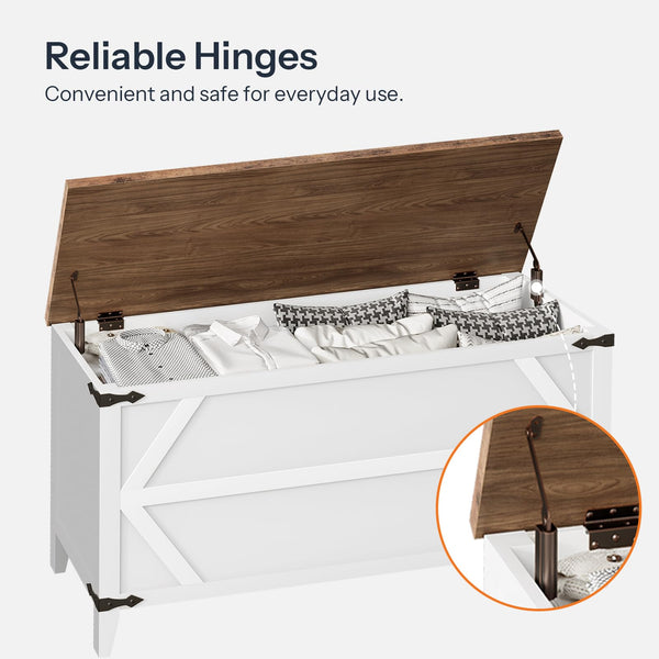 Farmhouse Toy Box Storage Bench with Safety Hinges – 47.2" Wooden Chest