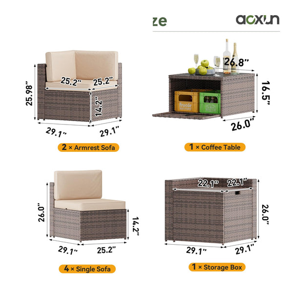 8-Piece Outdoor Patio Sectional Sofa Set with Storage Table