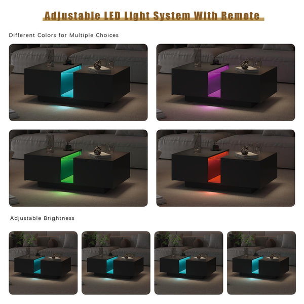 LED Coffee Table with Storage & Sliding Drawers