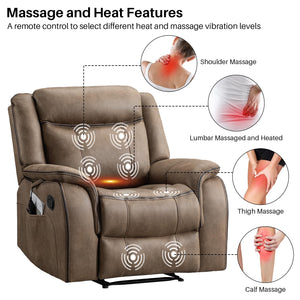 Massage Recliner Chair with Heat & Vibration – Faux Leather, Overstuffed, Wall Hugger