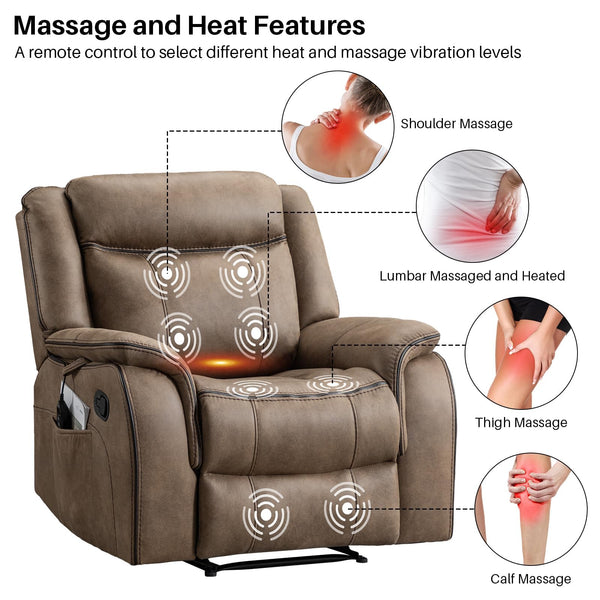 Massage Recliner Chair with Heat & Vibration – Faux Leather, Overstuffed, Wall Hugger