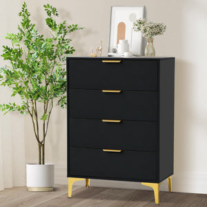 4-Drawer Bedroom Dresser with Gold Metal Handles