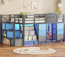 Twin Low Loft Bed with Storage Drawers, Bookcase & LED Lights