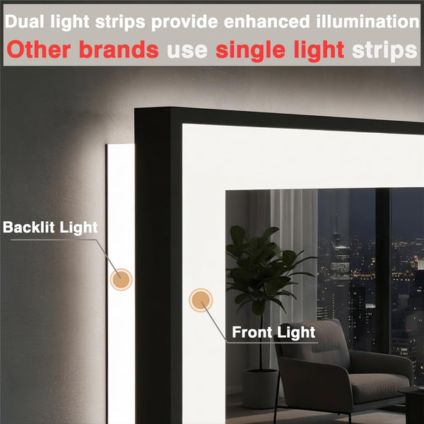 96x36 Large LED Bathroom Mirror with Front & Backlit, Anti-Fog, Dimmable, 3 Color Temperatures