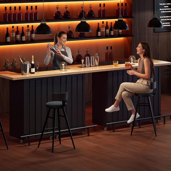 61-Inch Foldable Bar Table with Storage Cabinet & Lockable Wheels