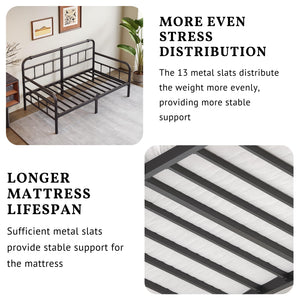 Bednowitz 12 Inch Twin Metal Daybed Frame with Headboard, Sofa Bed for Living Room, Heavy Duty Twin Size Day Bed for Bedroom Guest Room, Easy Assembly, Black