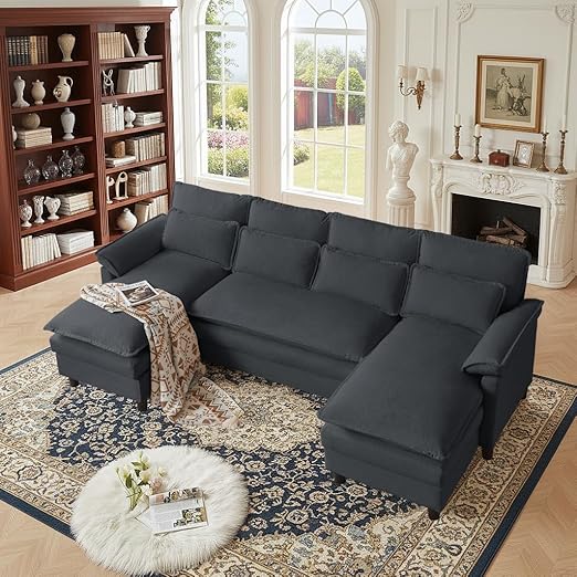 U-Shaped Sectional Cloud Couch with Storage Ottoman