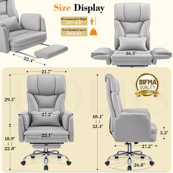 Wide Reclining Office Chair 400 lbs – Reversible Armrest, Lumbar Support & Footrest