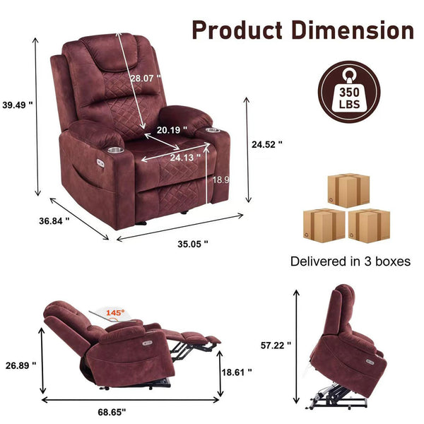 Oversized Power Lift Recliner Chair with Massage & Heat