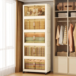 5-Tier Stackable Storage Bins with Lids, Doors & Wheels