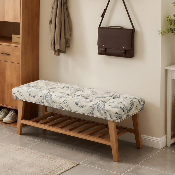 Upholstered Storage Bench with Shoe Shelf