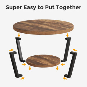 Round Coffee Table with Storage Shelf, 2-Tier