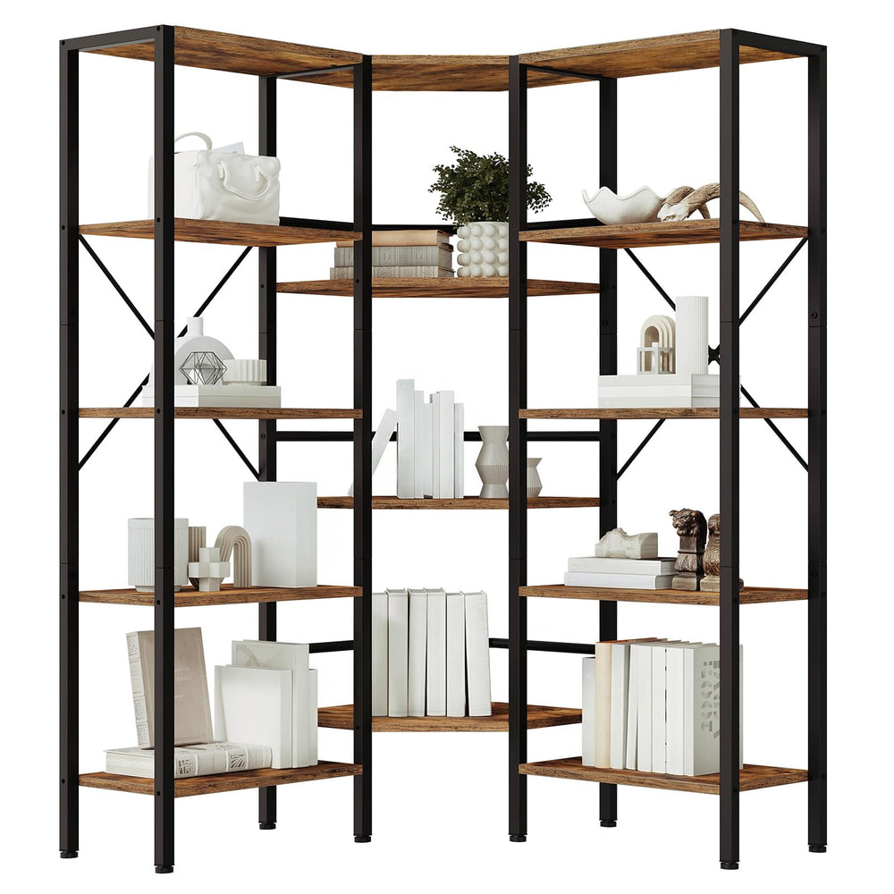 L-Shaped Corner Bookshelf 5-Tier with 14 Open Shelves