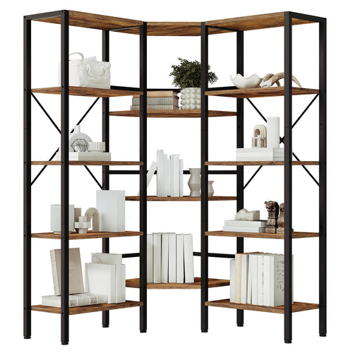 L-Shaped Corner Bookshelf 5-Tier with 14 Open Shelves