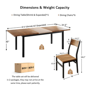 7-Piece Extendable Dining Table Set with 6 Chairs