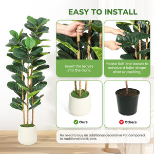 Faux Fiddle Leaf Fig Tree with White Pot