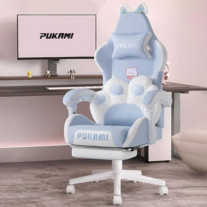 Kawaii Cat Gaming Chair with Footrest & Recliner