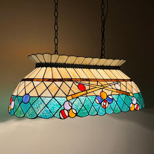 Tiffany Stained Glass Pool Table Pendant Light – 3-Light Amber Green