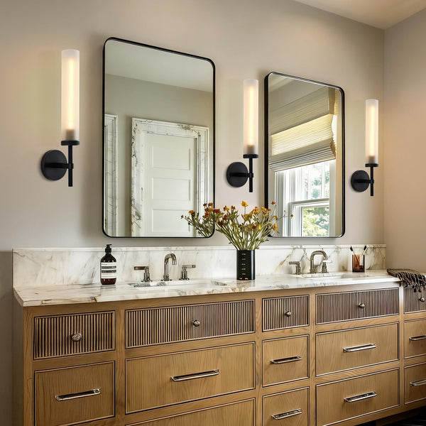 Hardwired Frosted Glass Black Wall Sconce