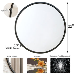 Round Wall Mirror – Matte Black Metal Frame