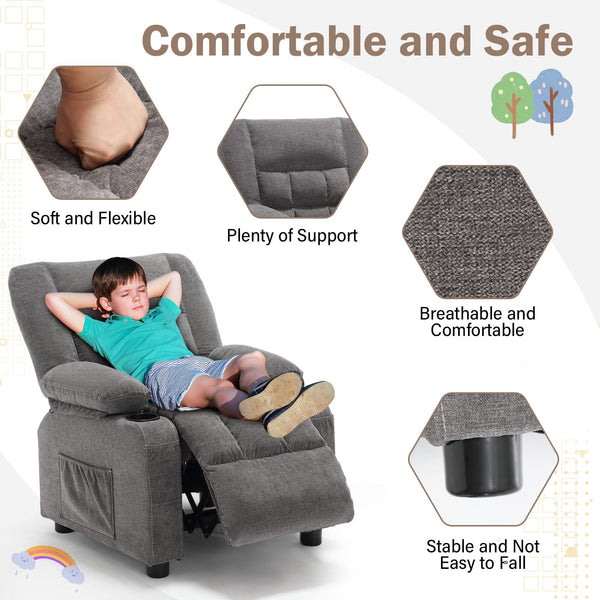 Kids Recliner Chair with Cup Holders & Side Pockets