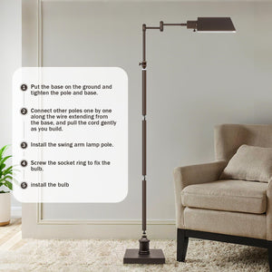 Height Adjustable Pharmacy Floor Lamp with Swing Arm