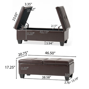Leather Storage Ottoman with Double-Door Lid, Chocolate Brown