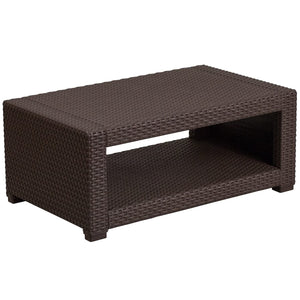 Outdoor Faux Rattan Coffee Table with Open Storage
