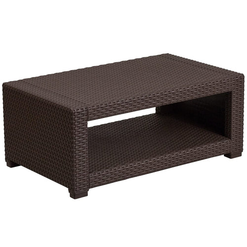 Outdoor Faux Rattan Coffee Table with Open Storage