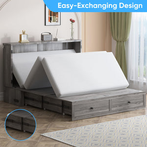 Queen Size Cabinet Murphy Bed with Tri-Fold Mattress & USB Charging