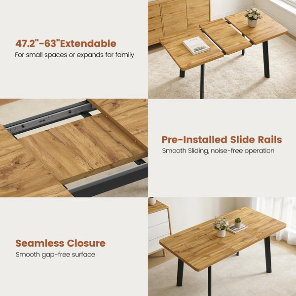 Extendable Dining Table with Removable Leaf – Seats 4 to 8