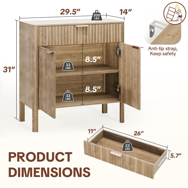 Fluted Buffet Cabinet with Storage – Modern Sideboard with Doors, Drawer & Wood Console
