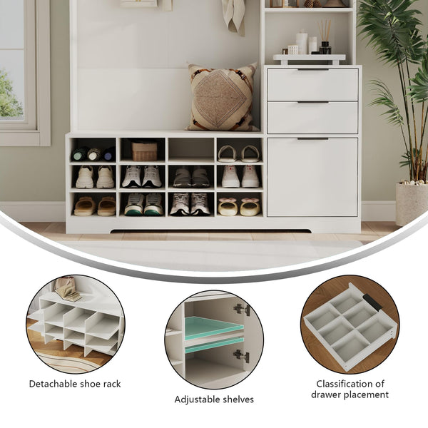 5-in-1 Entryway Hall Tree with Bench & Shoe Storage