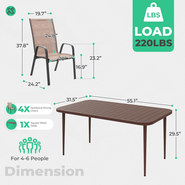 5-Piece Outdoor Patio Dining Set with Table and 4 Chairs