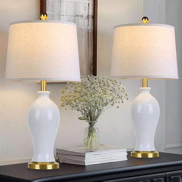 25" Ceramic Jar Table Lamps Set of 2