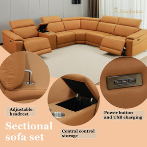 Power Recliner Sectional Sofa – 5-Seat L-Shaped with Console & Adjustable Headrests