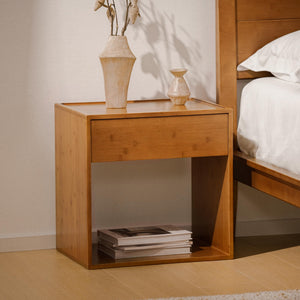 Bamboo Nightstand with Soft-Close Drawer & Open Shelf