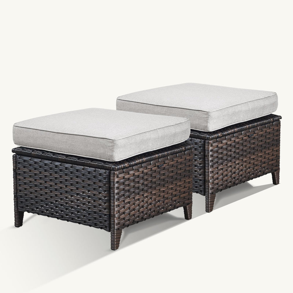 Outdoor Wicker Ottoman Set of 2 with Cushions