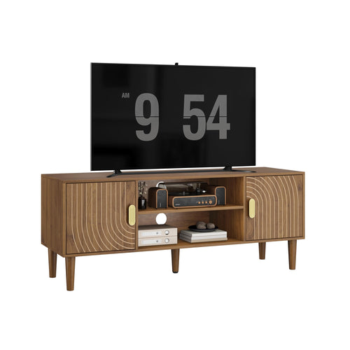 47.2-Inch Walnut TV Stand with Line Groove Design & Storage
