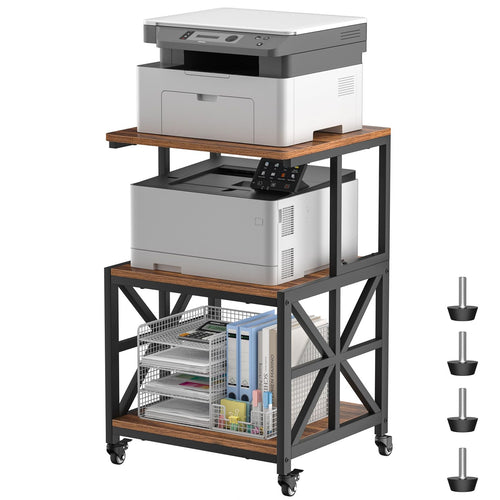 Printer Stand with Lockable Wheels & 3-Tier Storage Shelf
