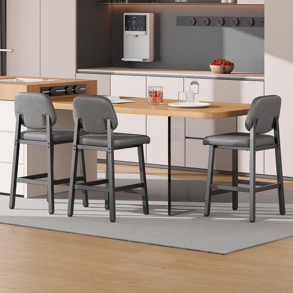 Counter Height Bar Stools Set of 3, 26" Upholstered Kitchen Bar Chairs with Metal Legs
