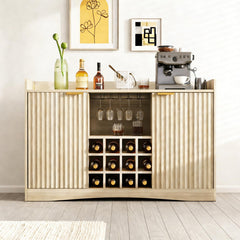 47" Fluted Wine Bar Cabinet with Glass Holder & Wine Rack