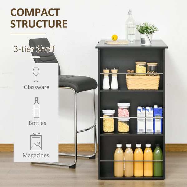 Modern Bar Table with 3 Storage Shelves, Black