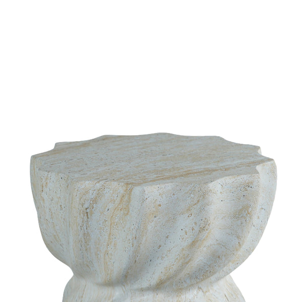 Sculptural MgO Outdoor Side Table with Faux Travertine Texture
