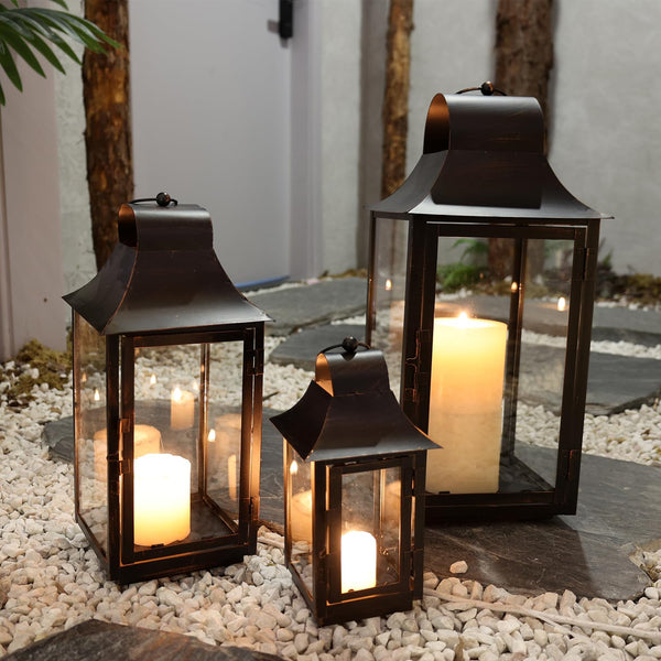 Metal Square Candle Lanterns Set of 3 – Indoor & Outdoor Decorative Holders