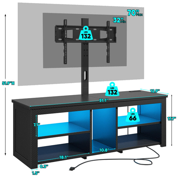 TV Stand with Swivel Mount, Power Outlet & LED Lights for 55–65 Inch TVs