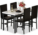 5-Piece Faux Marble Dining Table Set with 4 PU Leather Chairs