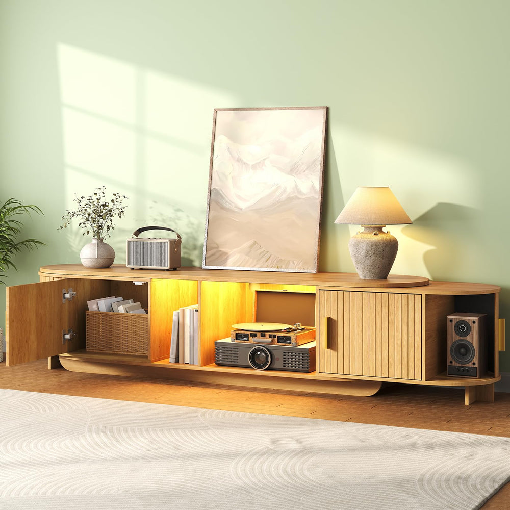 Extendable Fluted TV Stand with LED Lights & Power Outlet